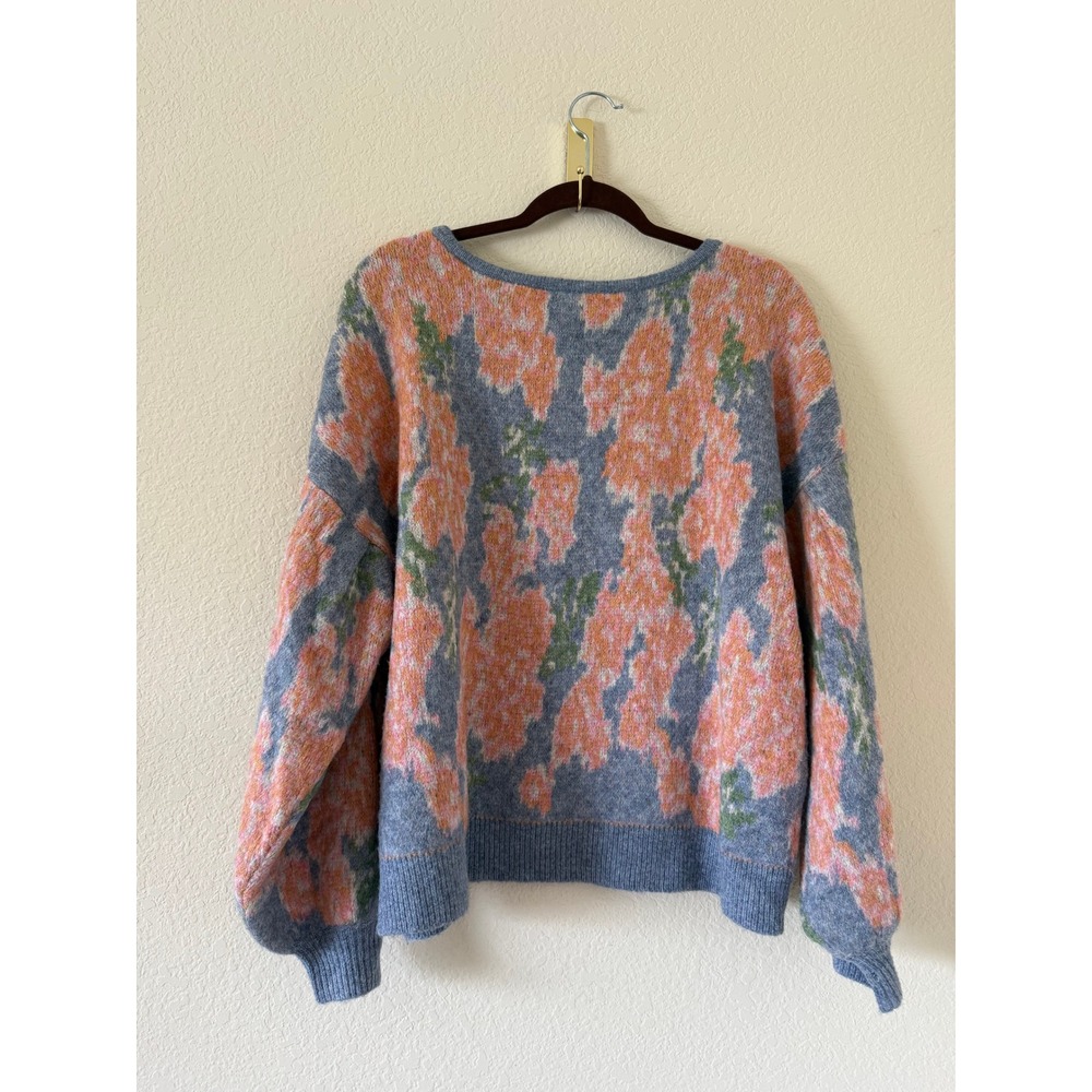 Sundance Orange Blue Kristen Floral Balloon Sleeve Sweater Large Boho